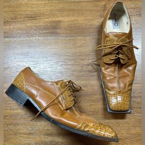 S.I.O. Men's Size 10 Brown Faux Leather Crocodile Square-Toe Oxford Dress Shoes